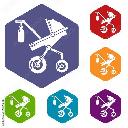 Baby carriage classy icons vector colorful hexahedron set collection isolated on white