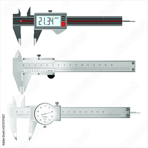 three models of calipers on a white background.Vector illustration