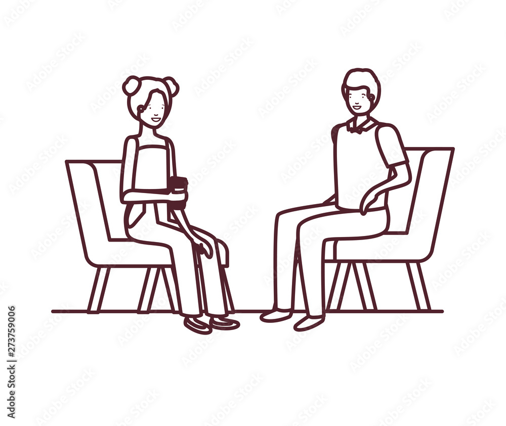 silhouette of couple with sitting in chair on white background silhouette of couple with sitting in chair on white background