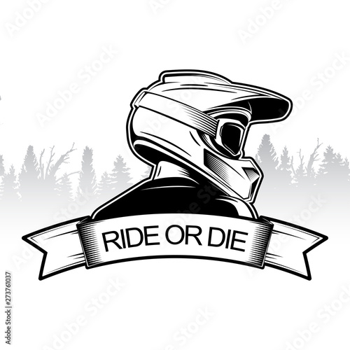 Extreme sport logo design. Motocross Downhill Mountain Biking logo template. Side view of man with integral helmet.