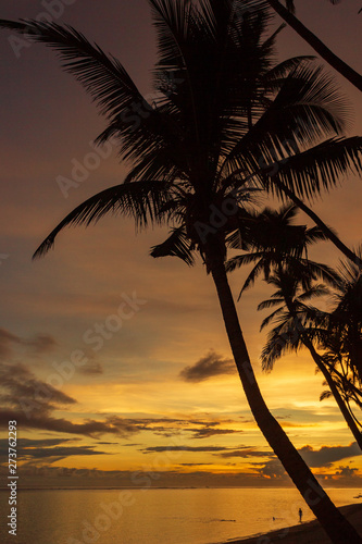 Colorful sunrise on the Tambua Sands Beach on Fiji Island  Fiji