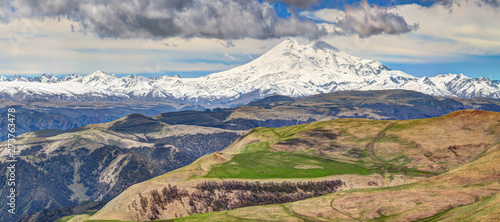 Panoramic view of Elbrus mountain in spring time. © Yevgen Belich