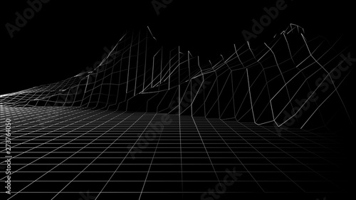 Abstract vector wireframe landscape. Abstract mesh background. Polygonal mountains. Vector illustration.