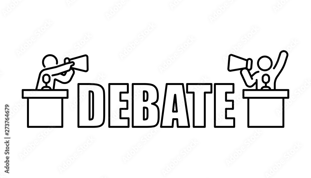 Banner deabte candidate versus opposition with megaphone line style isolated vector