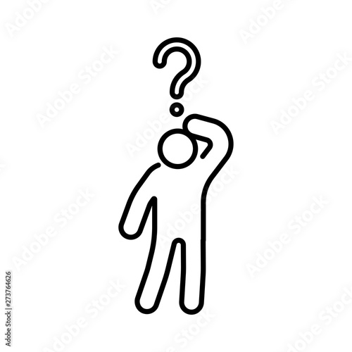 Man puzzled with question sign above his head icon outline isolated
