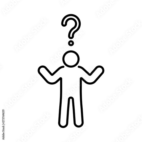 Man confused with question sign above his head icon line style