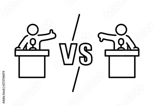 Candidate argue versus opposition concept debate banner outline