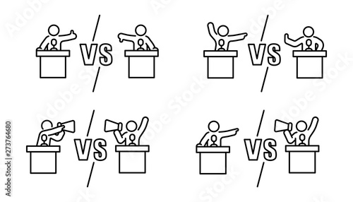 Candidate argue versus opposition concept debate banner outline. Set presidential debate