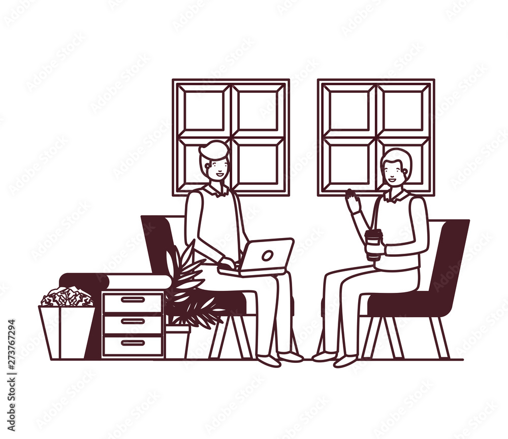 Fototapeta premium men sitting in the work office with white background