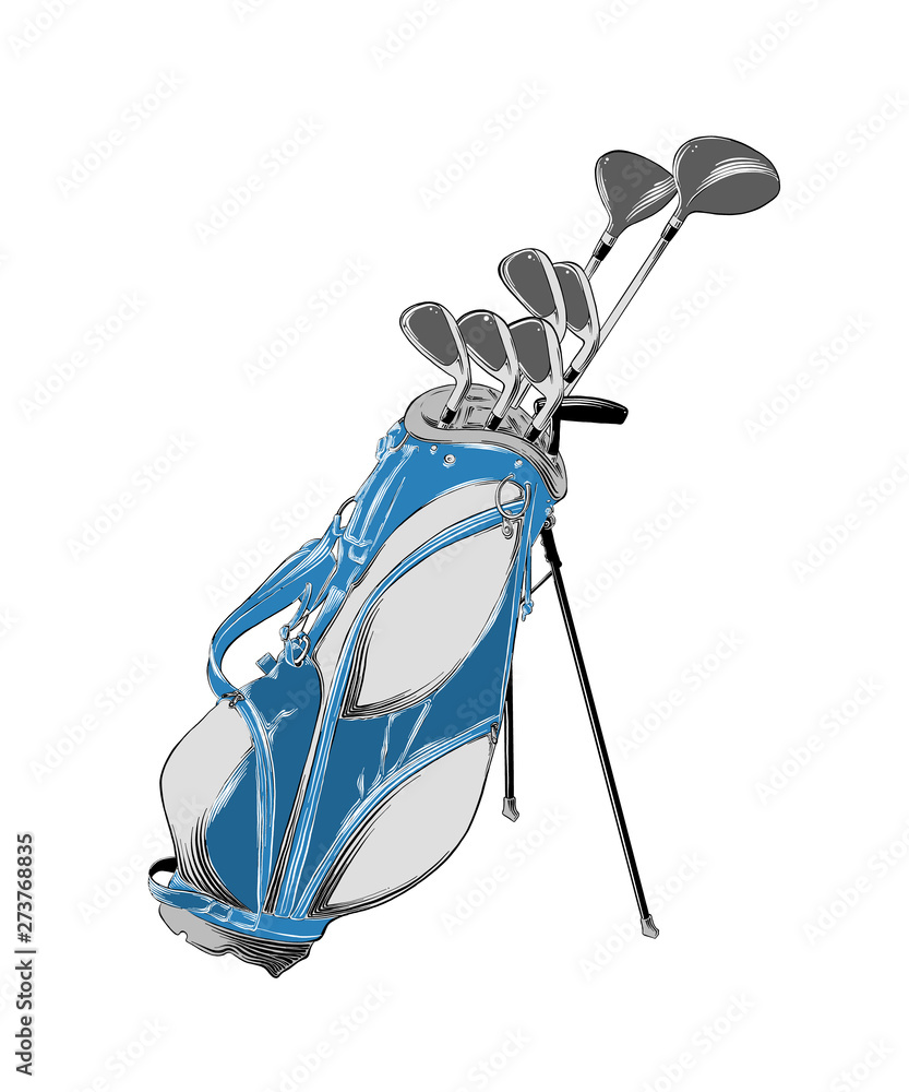 Vector drawing of golf bag in color, isolated on white background