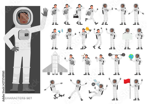 Fototapeta Set of Astronaut people working character vector design