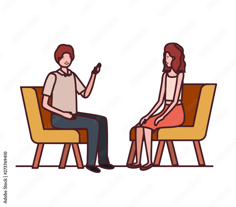 couple with sitting in chair on white background couple with sitting in chair on white background