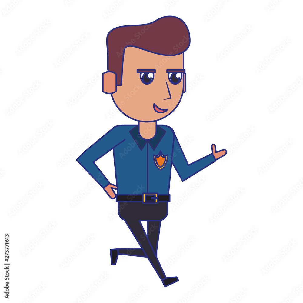 policeman working avatar cartoon character blue lines