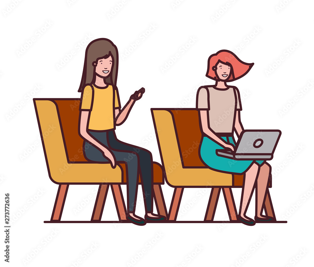 young women sitting in chair with white background