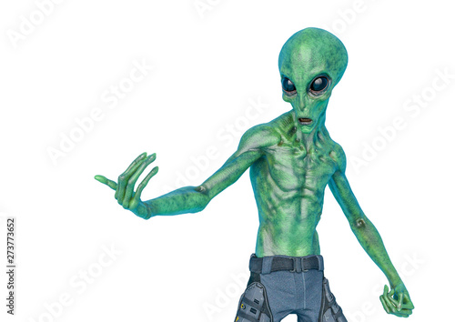 green alien on military ready to win in white background