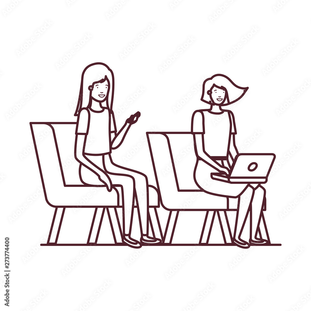 silhouette of women sitting in chair with white background