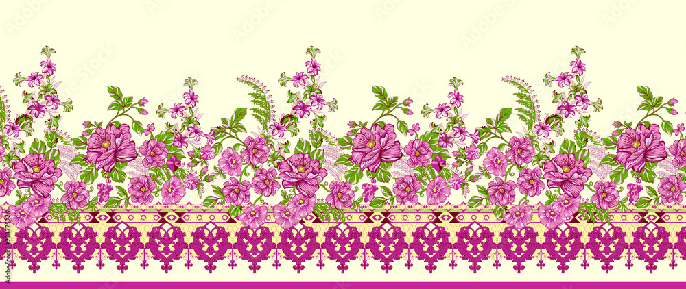 beautiful pink floral ornamental border