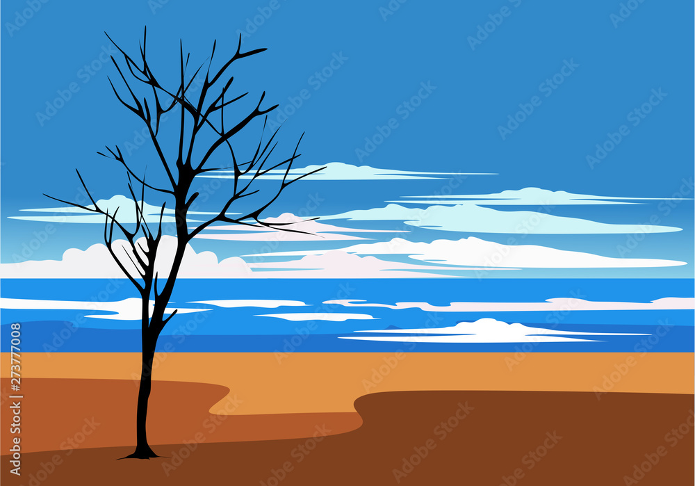 dry tree with the sea view for background illustration