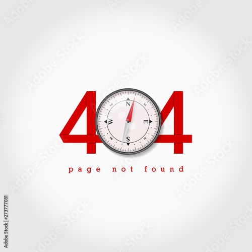 404 Page not Found Design Template. Compass, Direction. 404 Error Page Concept. Link to Non-Existing Domain. Vector Illustration