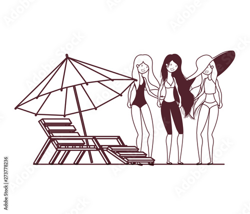 silhouette of women with swimsuit on white background