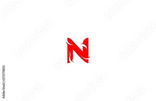 Initial N Letter Stylish Monogram Red Color Dynamic Curve Logotype photo