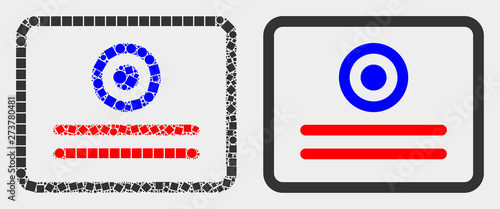 Dot and flat certificate icons. Vector mosaic of certificate composed of randomized square elements and round elements.