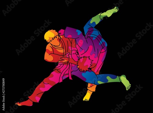 Judo sport action cartoon graphic vector