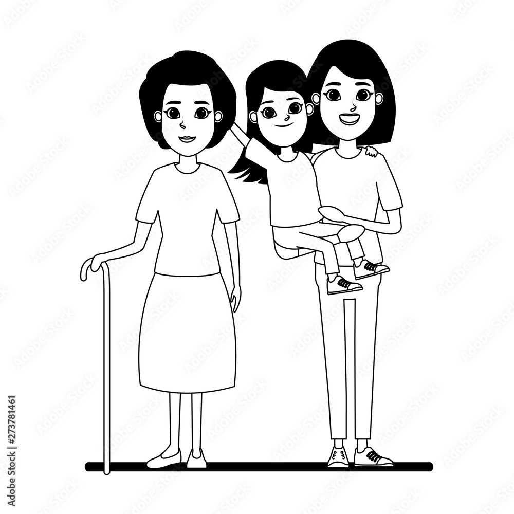 family avatar cartoon character portrait in black and white family avatar cartoon character portrait in black and white