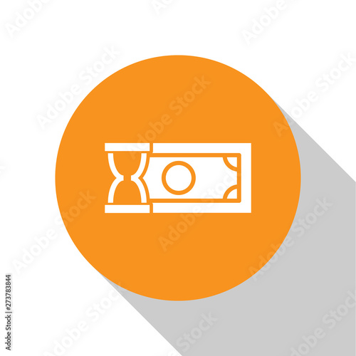 White Fast payments icon isolated on white background. Fast money transfer payment. Financial services, fast loan, time is money, cash back concept. Orange circle button. Vector Illustration