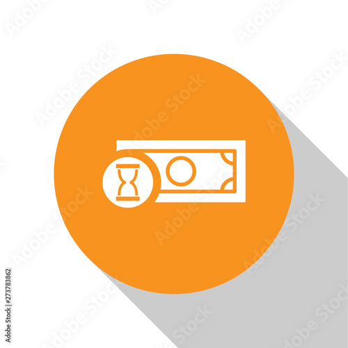 White Fast payments icon isolated on white background. Fast money transfer payment. Financial services, fast loan, time is money, cash back concept. Orange circle button. Vector Illustration