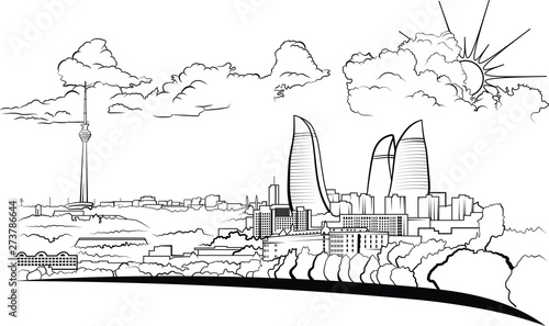 Baku Azerbaijan Skyline Vector Illustration