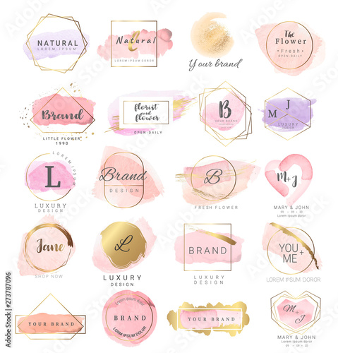Logo watercolor background banner.for wedding,luxury  logo,banner,badge,printing,product,package.vector illustration