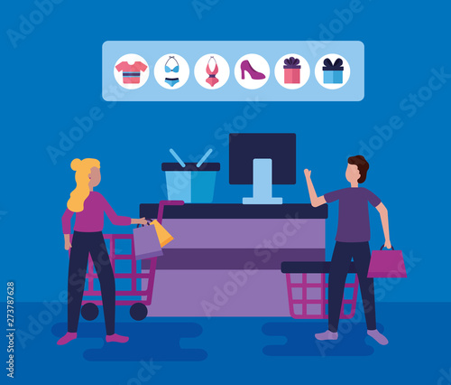 people shopping bags