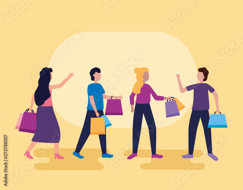 people shopping bags