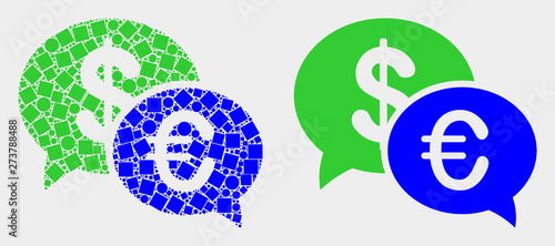 Pixel and flat financial chat icons. Vector mosaic of financial chat formed of irregular dots and circle dots.