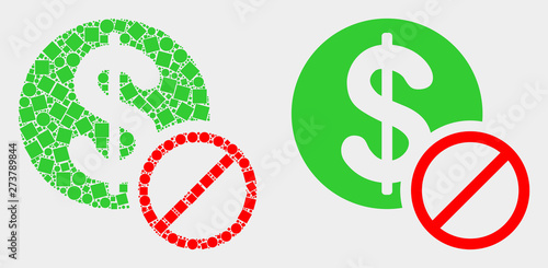 Dot and flat forbidden dollar icons. Vector mosaic of forbidden dollar formed of random dots and round dots.