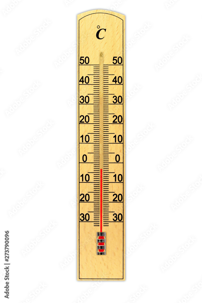Wooden celsius scale thermometer isolated on white background. Thermometer shows air temperature minus 3 degrees Wooden celsius scale thermometer isolated on white background. Thermometer shows air temperature minus 3 degrees
