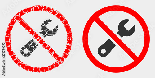 Pixel and flat forbidden repair icons. Vector mosaic of forbidden repair combined of irregular small rectangles and round dots.