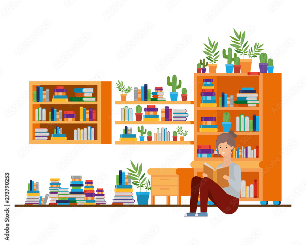 woman with book in hands in living room