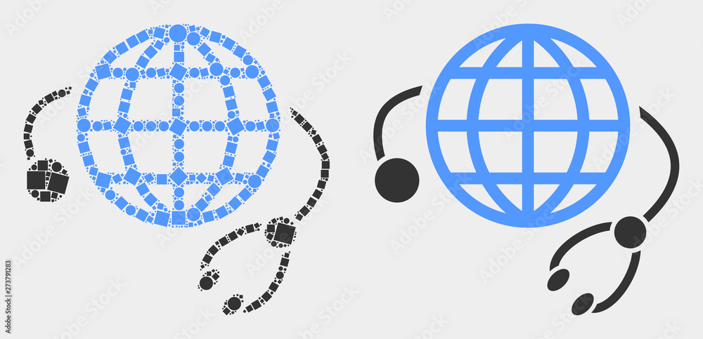 Dotted and flat global medical service icons. Vector mosaic of global medical service combined of irregular square pixels and round pixels. Dotted and flat global medical service icons. Vector mosaic of global medical service combined of irregular square pixels and round pixels.