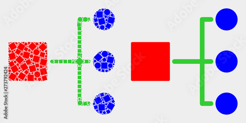 Dotted and flat hierarchy icons. Vector mosaic of hierarchy constructed of randomized square elements and round elements.