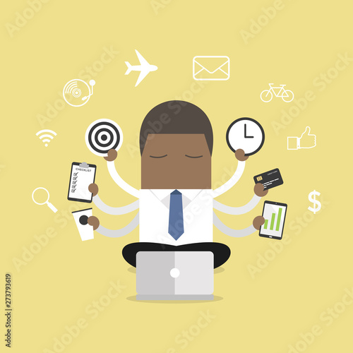 African businessman with multitasking and multi skill.