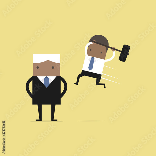 African businessman jump smash boss from the back.
