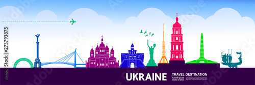 Ukraine travel destination grand vector illustration.