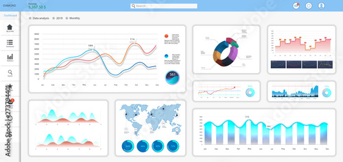 Colorful dashboard UI,UX,KIT.  Modern presentation with infographics and HUD diagrams, clean and simple app interface. GUI elements. Modern ui dashboard. Vector illustration