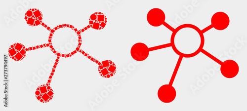 Dotted and flat links icons. Vector mosaic of links created of random square pixels and spheric pixels.