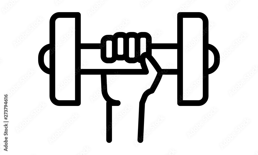 Dumbbell in hand icon for fitness and strength training concepts Dumbbell in hand icon for fitness and strength training concepts