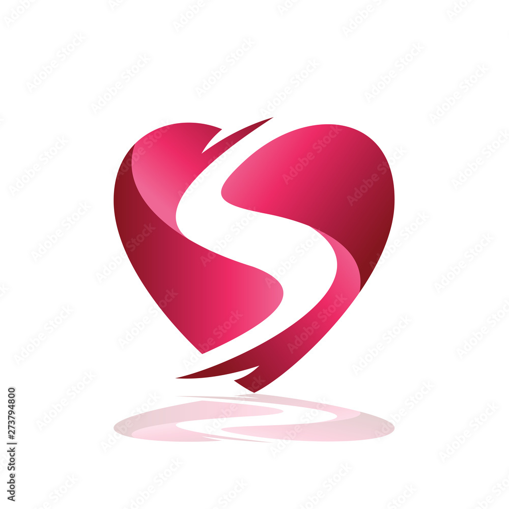 Letter S on the heart logo, Initial S logo vector Letter S on the heart logo, Initial S logo vector