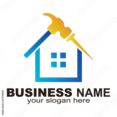 Logo of home renovation, Hammer and nail house logo template - Vector
