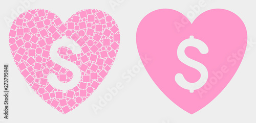 Dotted and flat love price icons. Vector mosaic of love price formed of random dots and round dots.